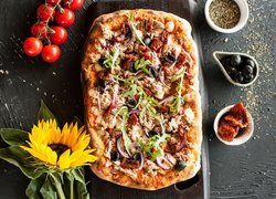Pizza, Przyprawy, Pomidory, Kwiat, Słonecznik