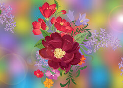 Kwiatki na kolorowym tle w grafice 2D