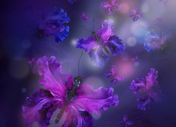 Kwiatowe motyle w kroplach wody