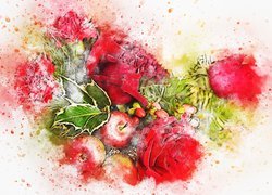 Kwiaty i jabłka w grafice paintography