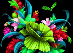 Kwiaty i motyle w grafice 2D