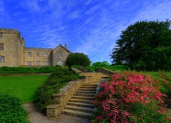 Zamek Sizergh, Sizergh Castle and Garden, Schody, Ogród, South Lakeland, Kumbria, Anglia