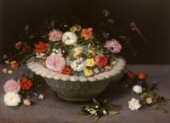 Kwiaty w donicy na obrazie Jana Brueghela