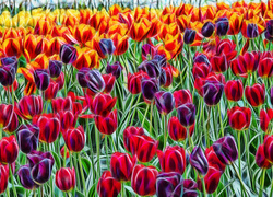 Łąka kolorowych tulipanów w grafice fractalius