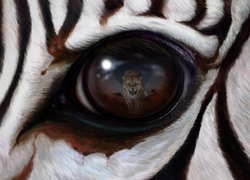 Lampart odbijający się w oku zebry