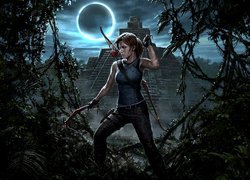 Gra, Shadow of the Tomb Raider, Lara Croft, Noc, Księżyc  
