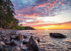 Las nad jeziorem Superior Lake o zachodzie słońca