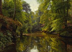 Obraz, Malarstwo, Peder Mork Monsted, Rzeka, Las