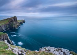 Morze Szkockie, Wybrzeże, Skały, Latarnia morska, Neist Point Lighthouse, Półwysep Duirinish, Wyspa Skye, Szkocja