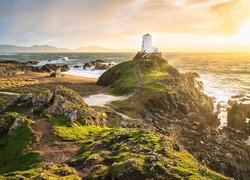 Wielka Brytania, Walia, Morze, Wyspa, Ynys Llanddwyn, Latarnia morska, Twr Mawr, Schody, Skały