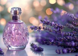 Kompozycja, Flakon, Perfumy, Kwiaty, Lawenda