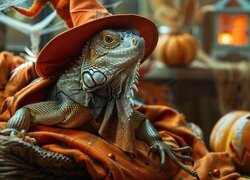 Legwan, Kapelusz, Halloween, Dynia, Grafika AI