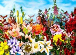 Kwiaty, Róże, Lilie, Grafika
