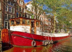 Łódka, Kanał, Domy, Amsterdam, Holandia