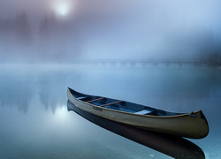 Kanada, Łódka, Jezioro Emerald Lake, Mgła, Most