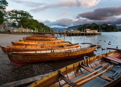 Łódki, Kaczki, Jezioro Derwent Water, Góry, Keswick, Anglia