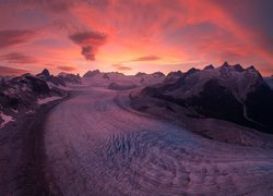 Zima, Lodowiec, Kaskawulsh Glacier, Góry, Zachód słońca, Park Narodowy Kluane, Kolumbia Brytyjska, Kanada