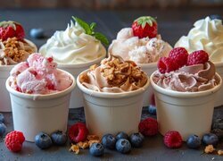 Lody w kubkach z owocami i kruszonk...