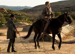 Serial, Westworld, Bohaterowie, Logan, Aktor, Ben Barnes, William, Aktor, Jimmi Simpson, Koń