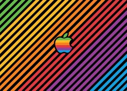 Logo Apple na kolorowych pasach