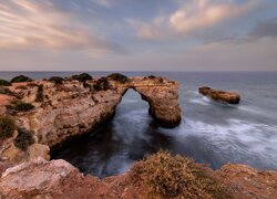 Portugalia, Algarve, Lagoa, Morze, Skały, Chmury