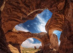 Park Narodowy Arches, Skały, Łuk skalny, Double Arch, Stan Utah, Stany Zjednoczone