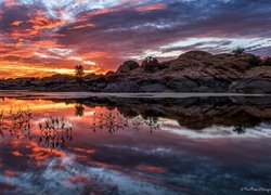 Wschód słońca, Skały, Jezioro, Willow Lake, Arizona, Stany Zjednoczone