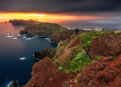 Portugalia, Madera, Ponta de Sao Lourenco, Półwysep Świętego Wawrzyńca, Morze, Klify, Fotograf, Zachód słońca