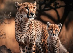 Mały gepard z matką