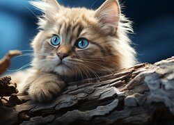 Mały niebieskooki kot na suchym konarze