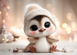 Mały pingwin w czapce