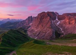 Góry, Dolomity, Góra Marmolada, Punta Penia, Zalesione, Zbocza, Wschód słońca, Belluno, Włochy