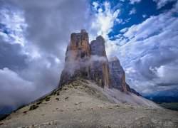 Włochy, Dolomity, Masyw Tre Cime di Lavaredo, Góry, Niebo, Chmury
