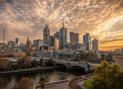 Most, Rzeka Yarra, Drzewa, Wieżowce, Miasto, Melbourne, Australia