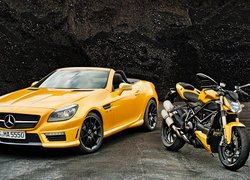 Żółty, Mercedes-Benz AMG R172 Wersja SLK 55, Motocykl Ducati Streetfighter 848