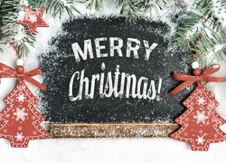 Boże Narodzenie, Merry Christmas, Tabliczka, Choinki, Świerkowe, Gałązki