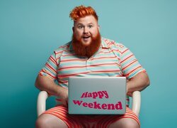 Mężczyzna, Broda, Włosy, Rude, Siedzący, Laptop
