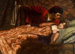 Mężczyzna pochylony nad śpiącą kobietą na obrazie Johna Fredericka Harrisona Duttona