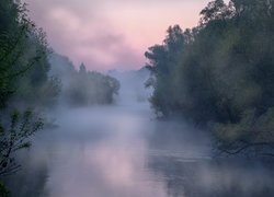 Mgła nad rzeką Osyotr w Rosji