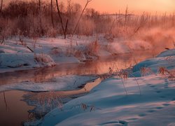 Mgła nad rzeką w zimie