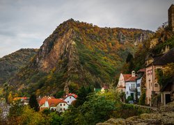 Góry, Lasy, Drzewa, Jesień, Domy, Durnstein, Austria