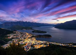 Jezioro, Wakatipu, Miasto, Queenstown, Nowa Zelandia