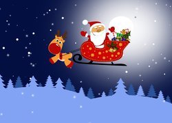 Mikołaj na saniach z prezentami