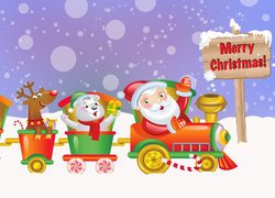 Świąteczne, Boże Narodzenie, Napis, Merry Christmas, Mikołaj, Pociąg