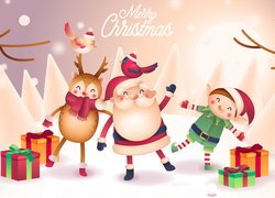 Grafika, Mikołaj, Renifer, Elf, Prezenty, Merry Christmas