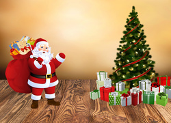 Mikołaj, Prezenty, Choinka, Boże Narodzenie, Grafika 2D