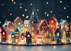 Miniatury oświetlonych domów