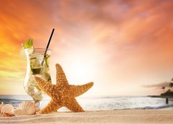 Drink, Mojito, Rozgwiazda, Muszelki, Plaża, Piasek, Wakacje