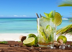 Mojito w szklankach udekorowanych plasterkami limonki