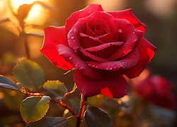 Mokra rozświetlona czerwona róża